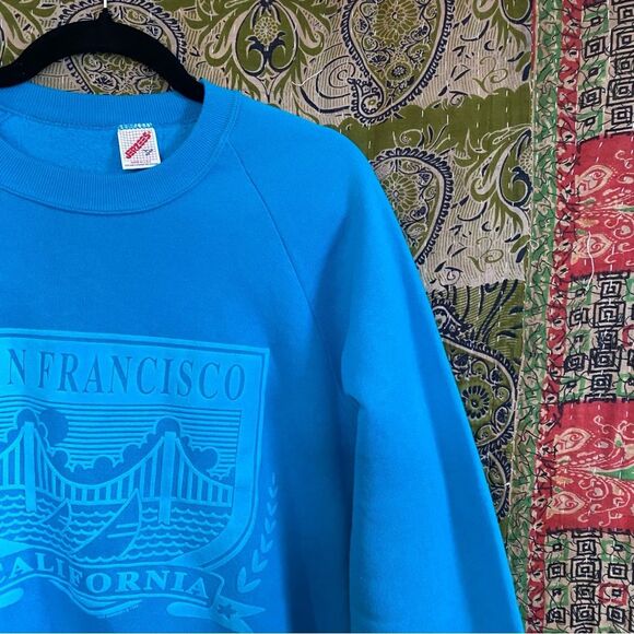 Vintage 90's Jerzees Blue San Fransisco Crewneck Sweatshirt Size Large - Picture 6 of 13
